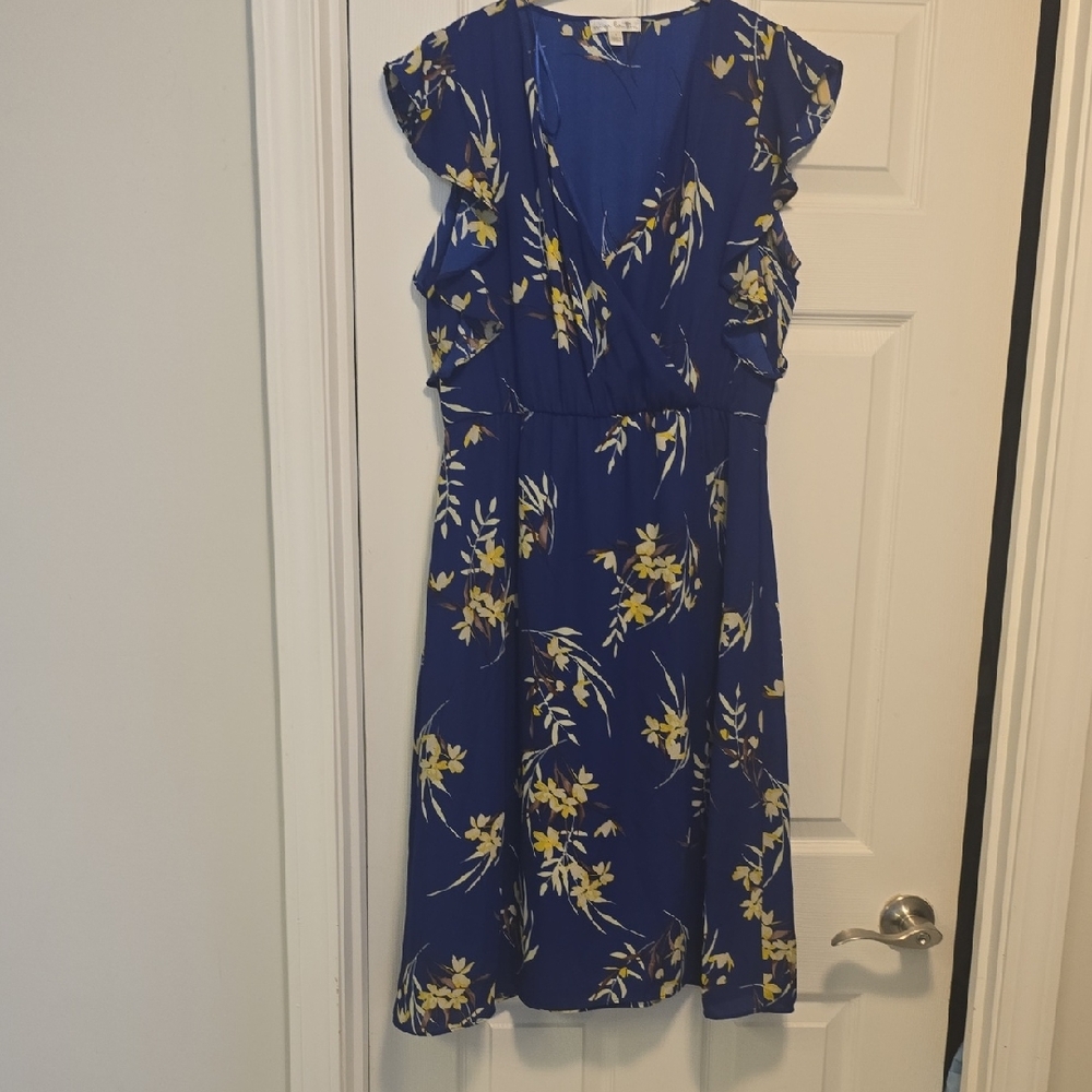 Nine Britton Blue and Yellow Floral Midi Dress